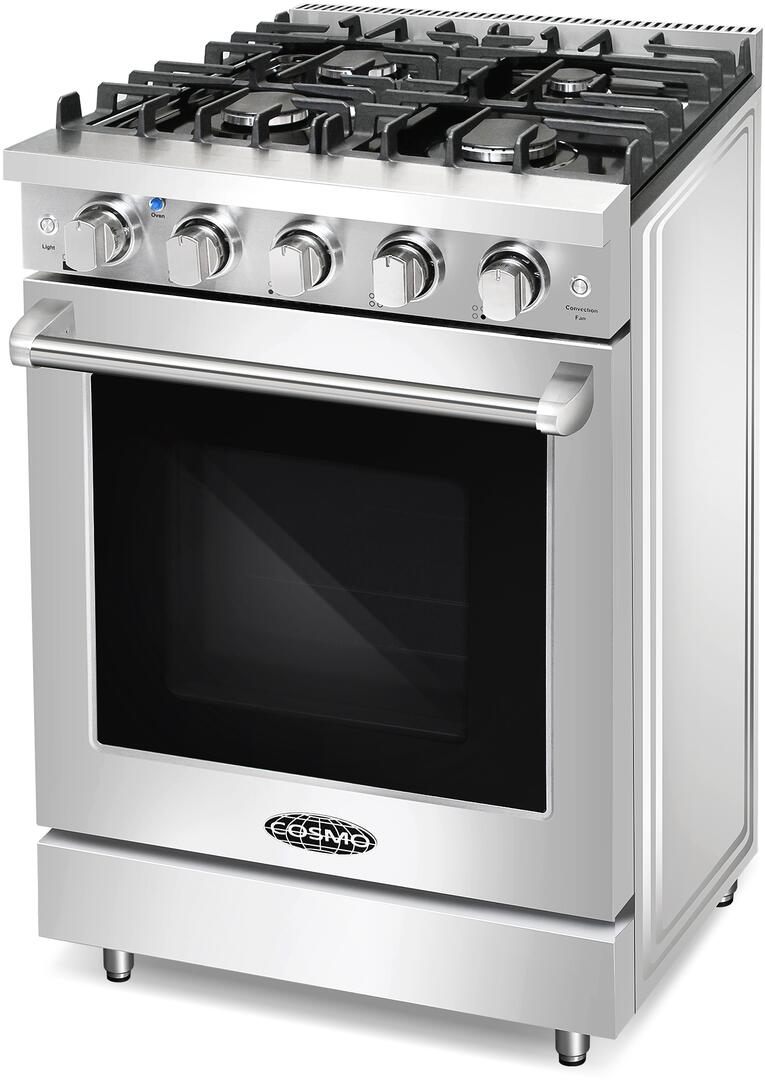 Cosmo - 24 in. Slide-In Freestanding Gas Range with 4 Sealed Burners, Cast Iron Grates, 3.73 cu. ft. Capacity Convection Oven in Stainless Steel | COS-EPGR244 Cosmo - 24 in. Slide-In Freestanding Gas Range with 4 Sealed Burners, Cast Iron Grates, 3.73 cu. ft. Capacity Convection Oven in Stainless Steel | COS-EPGR244