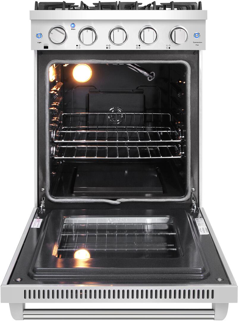 Cosmo - 24 in. Slide-In Freestanding Gas Range with 4 Sealed Burners, Cast Iron Grates, 3.73 cu. ft. Capacity Convection Oven in Stainless Steel | COS-EPGR244 Cosmo - 24 in. Slide-In Freestanding Gas Range with 4 Sealed Burners, Cast Iron Grates, 3.73 cu. ft. Capacity Convection Oven in Stainless Steel | COS-EPGR244