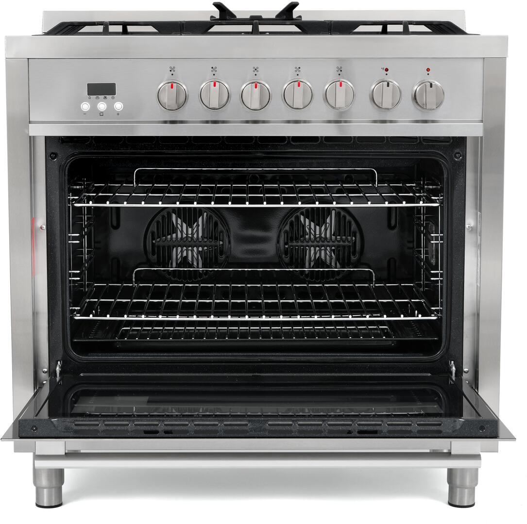 Cosmo - Commercial-Style 36 in. 3.8 cu. ft. Single Oven Dual Fuel Range with 8 Function Convection Oven in Stainless Steel | F965 Cosmo - Commercial-Style 36 in. 3.8 cu. ft. Single Oven Dual Fuel Range with 8 Function Convection Oven in Stainless Steel | F965