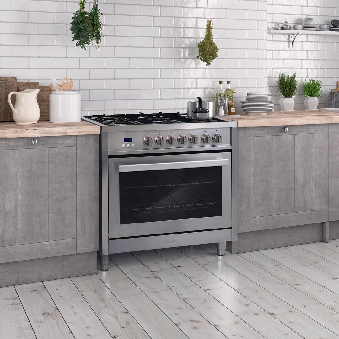 Cosmo - Commercial-Style 36 in. 3.8 cu. ft. Single Oven Dual Fuel Range with 8 Function Convection Oven in Stainless Steel | F965 Cosmo - Commercial-Style 36 in. 3.8 cu. ft. Single Oven Dual Fuel Range with 8 Function Convection Oven in Stainless Steel | F965
