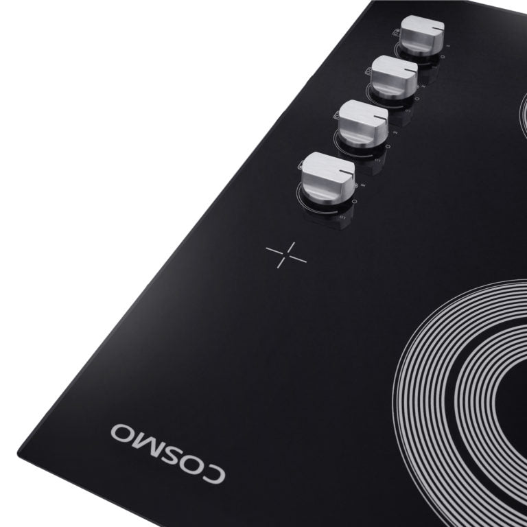 Cosmo - 24 in. Electric Ceramic Glass Cooktop with 4 Elements, Dual Zone Element, Hot Surface Indicator Light and Control Knobs | COS-244ECC Cosmo - 24 in. Electric Ceramic Glass Cooktop with 4 Elements, Dual Zone Element, Hot Surface Indicator Light and Control Knobs | COS-244ECC