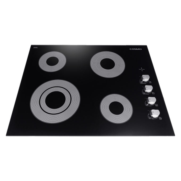 Cosmo - 24 in. Electric Ceramic Glass Cooktop with 4 Elements, Dual Zone Element, Hot Surface Indicator Light and Control Knobs | COS-244ECC Cosmo - 24 in. Electric Ceramic Glass Cooktop with 4 Elements, Dual Zone Element, Hot Surface Indicator Light and Control Knobs | COS-244ECC
