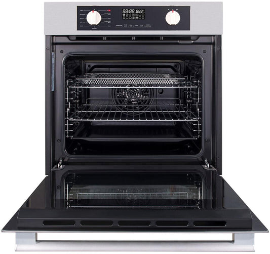 GALANZ - 24 in. Steam Cleaning True European Convection Compact Electric Wall Oven in Stainless Steel with Air Fry Total Fry 360° | GL1BO24FSAN