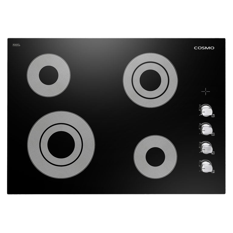 Cosmo - 30 in. Electric Ceramic Glass Cooktop with 4 Burners, Dual Zone Elements, Hot Surface Indicator Light and Control Knobs | COS-304ECC Cosmo - 30 in. Electric Ceramic Glass Cooktop with 4 Burners, Dual Zone Elements, Hot Surface Indicator Light and Control Knobs | COS-304ECC