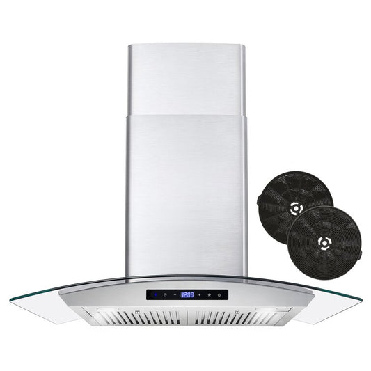 Cosmo - 30 in. Ductless Wall Mount Range Hood in Stainless Steel with LED Lighting and Carbon Filter Kit for Recirculating | COS-668AS750-DL