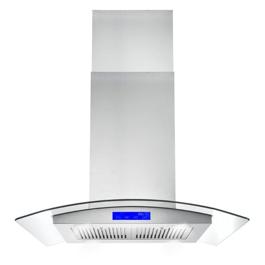 Cosmo - 30 in. Ductless Island Range Hood in Stainless Steel with LED Lighting and Carbon Filter Kit for Recirculating | COS-668ICS750-DL