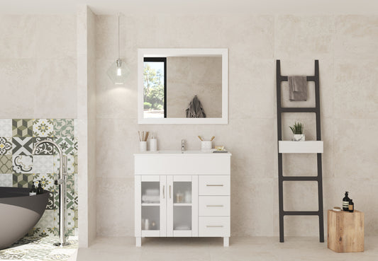 Laviva - Nova 36" White Bathroom Vanity with White Ceramic Basin Countertop | 31321529-36W-CB