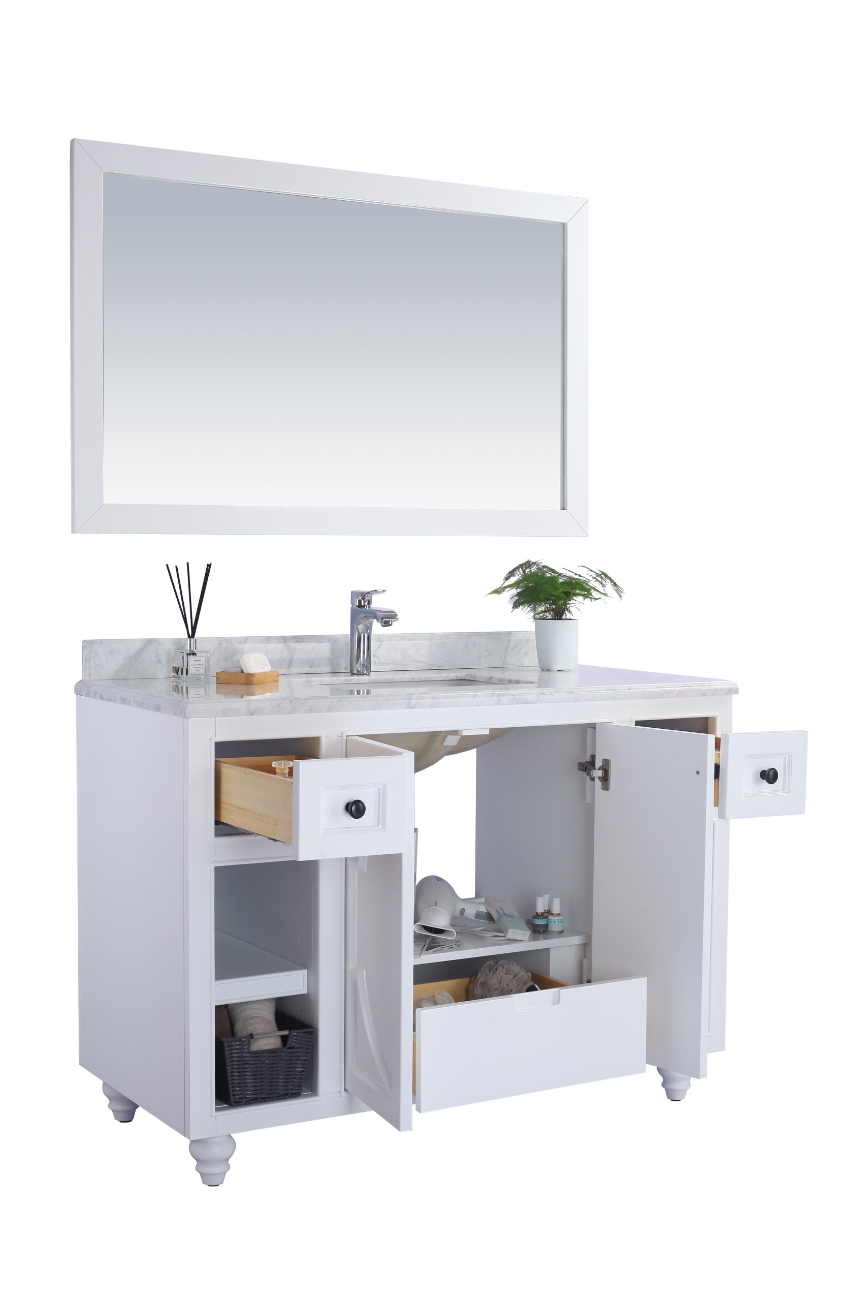 Laviva - Odyssey 48" White Bathroom Vanity with Matte Black VIVA Stone Solid Surface Countertop | 313613-48W-MB Laviva - Odyssey 48" White Bathroom Vanity with Matte Black VIVA Stone Solid Surface Countertop | 313613-48W-MB