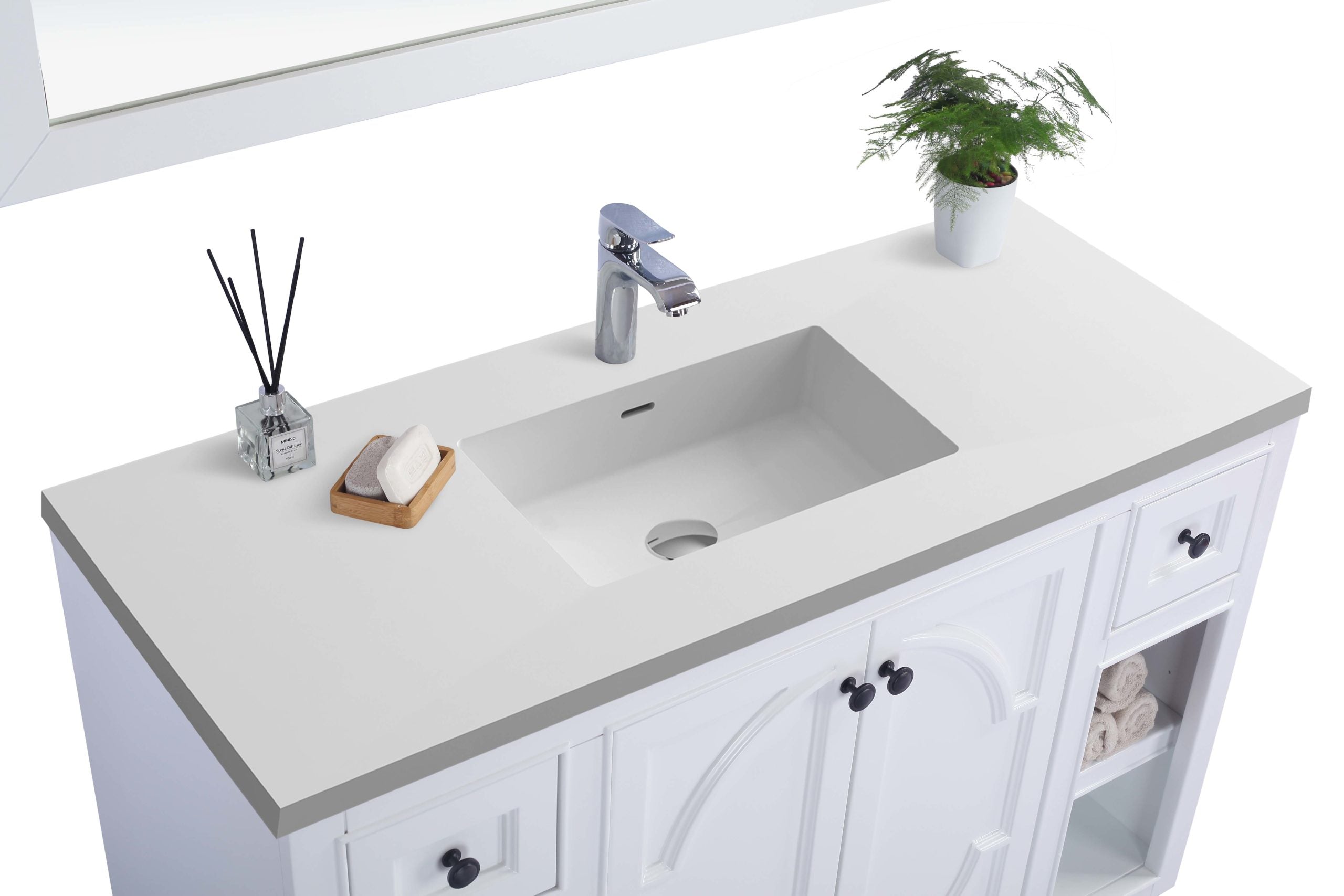 Laviva - Odyssey 48" White Bathroom Vanity with Matte White VIVA Stone Solid Surface Countertop | 313613-48W-MW Laviva - Odyssey 48" White Bathroom Vanity with Matte White VIVA Stone Solid Surface Countertop | 313613-48W-MW