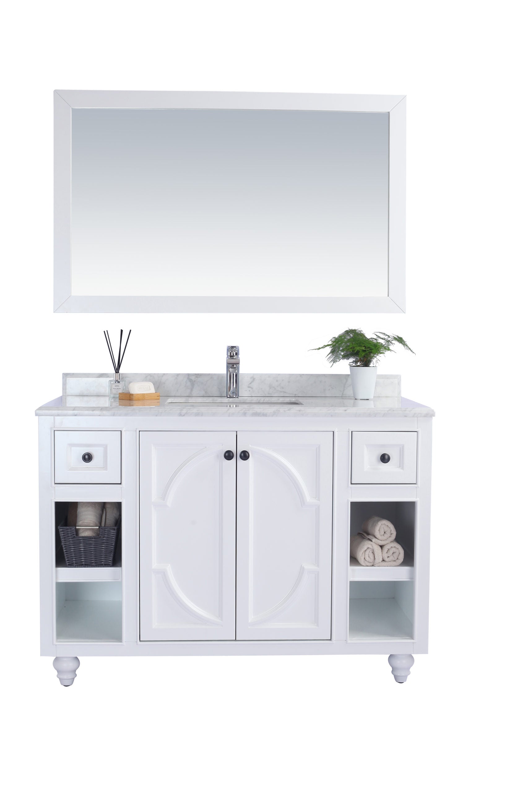 Laviva - Odyssey 48" White Bathroom Vanity with White Carrara Marble Countertop | 313613-48W-WC Laviva - Odyssey 48" White Bathroom Vanity with White Carrara Marble Countertop | 313613-48W-WC