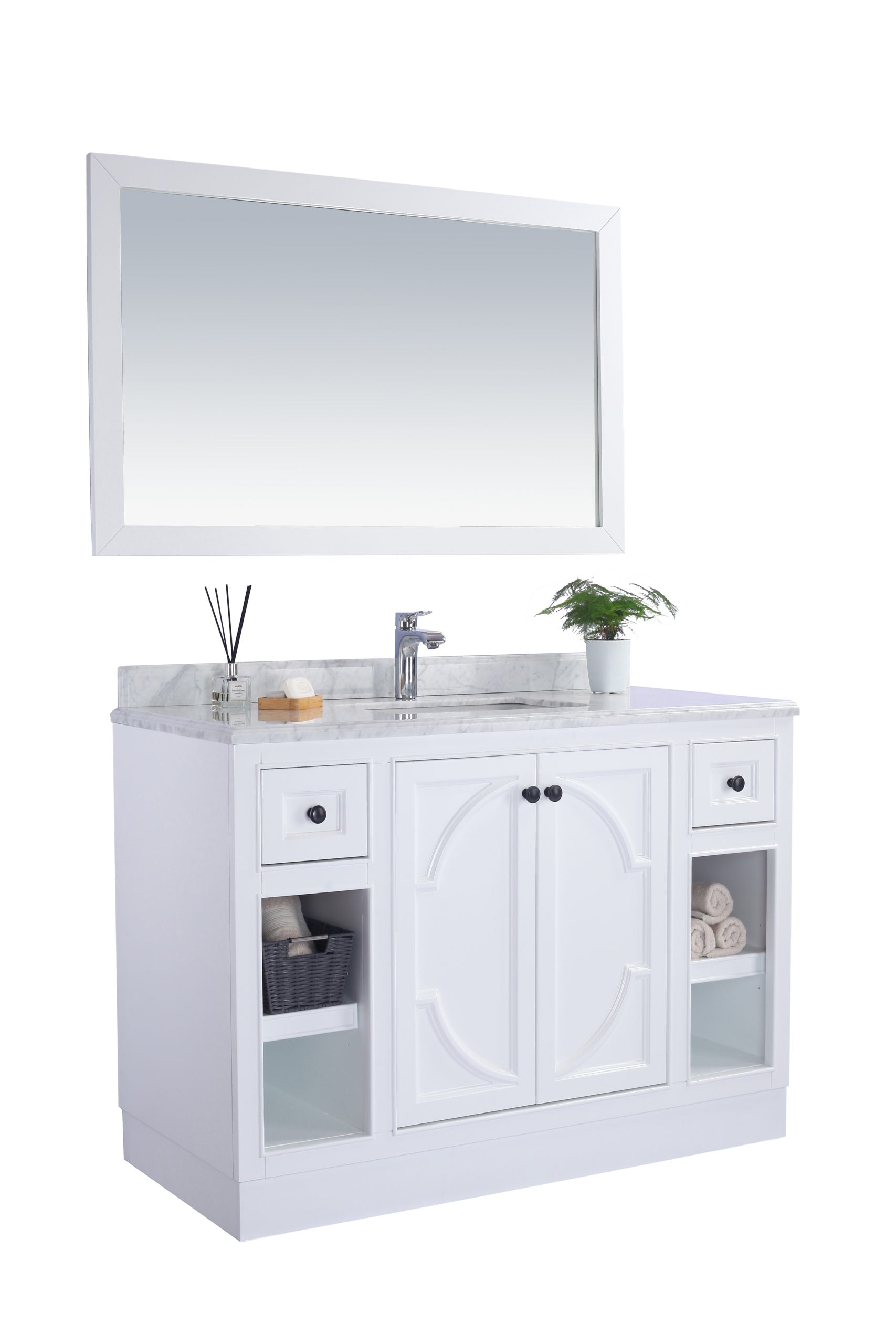 Laviva - Odyssey 48" White Bathroom Vanity with White Carrara Marble Countertop | 313613-48W-WC Laviva - Odyssey 48" White Bathroom Vanity with White Carrara Marble Countertop | 313613-48W-WC