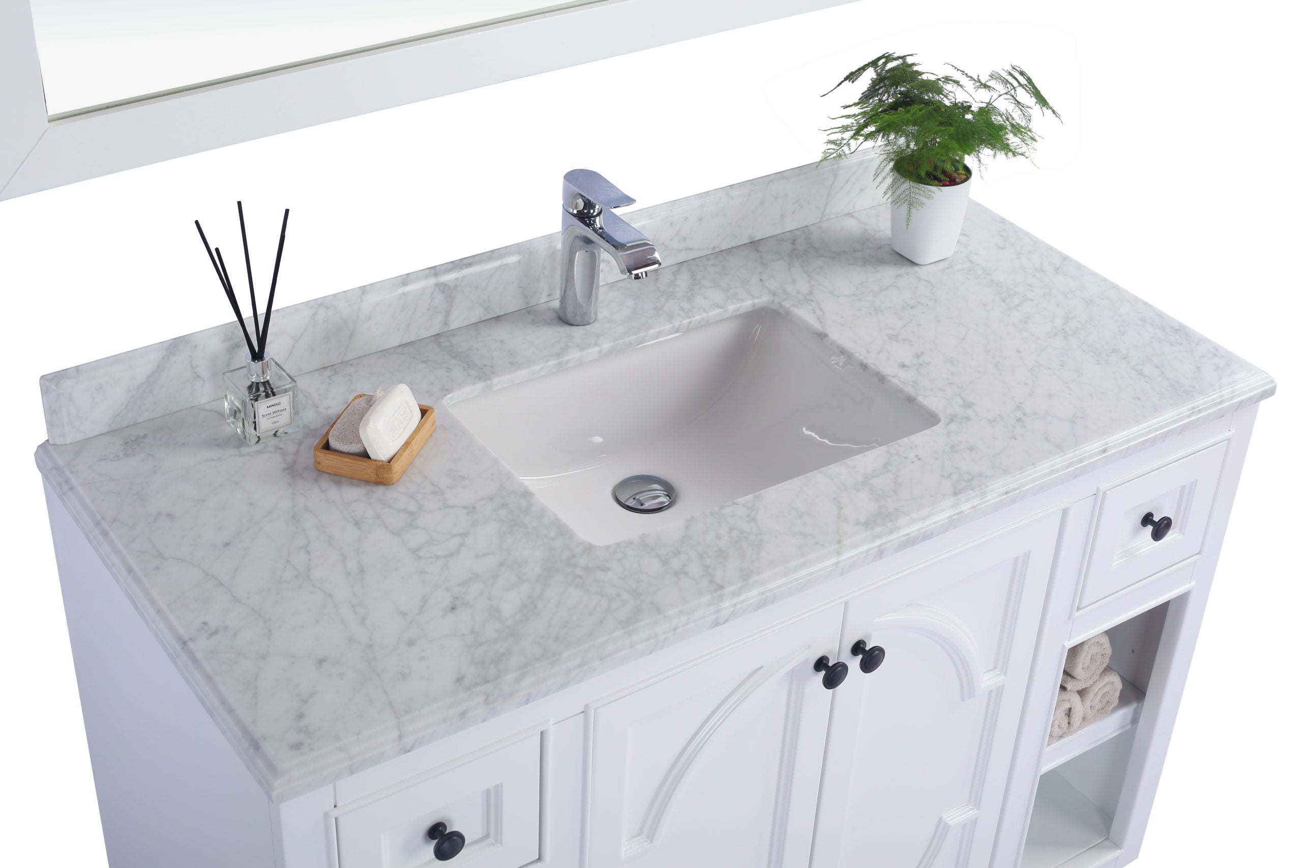 Laviva - Odyssey 48" White Bathroom Vanity with White Carrara Marble Countertop | 313613-48W-WC Laviva - Odyssey 48" White Bathroom Vanity with White Carrara Marble Countertop | 313613-48W-WC