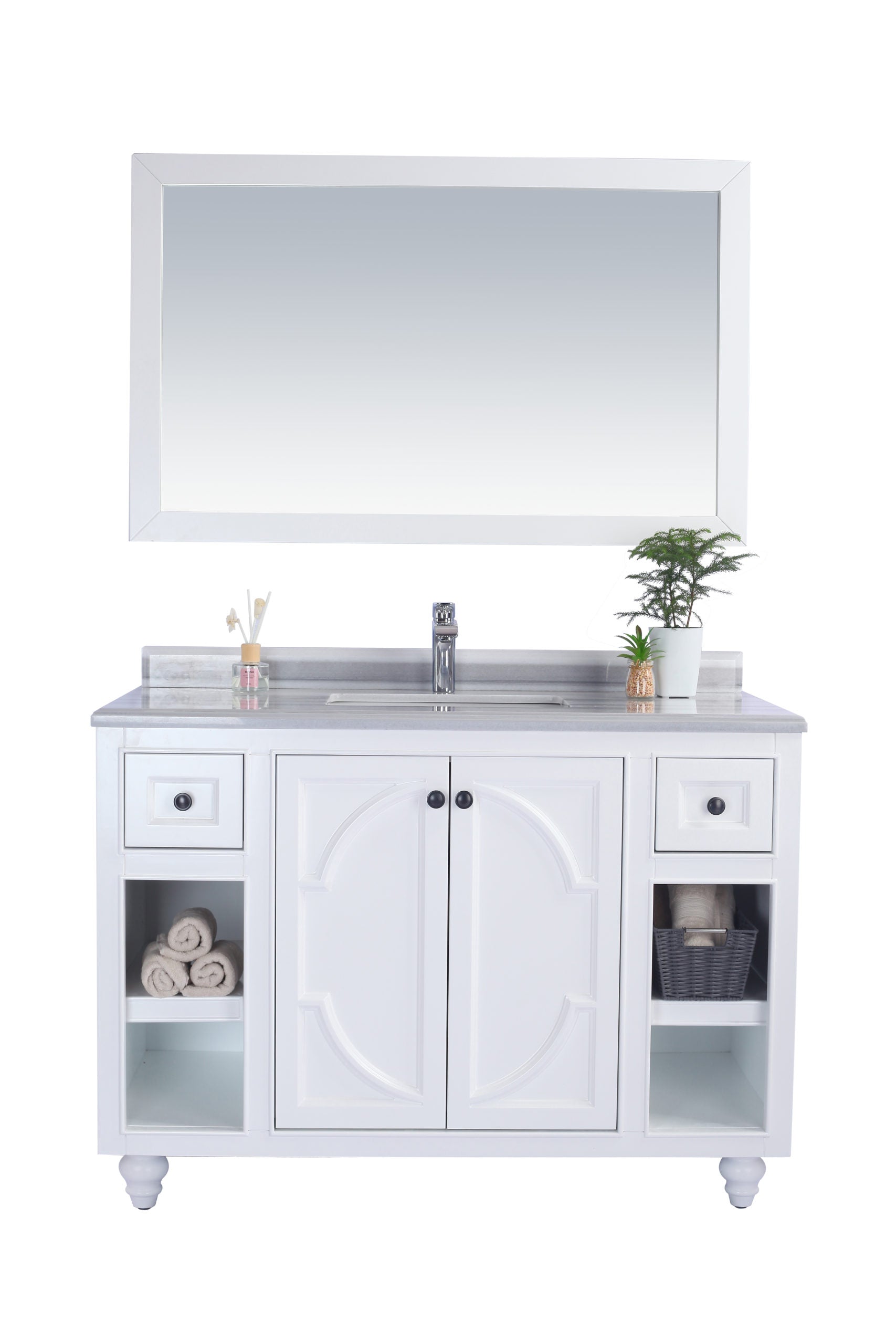 Laviva - Odyssey 48" White Bathroom Vanity with White Stripes Marble Countertop | 313613-48W-WS Laviva - Odyssey 48" White Bathroom Vanity with White Stripes Marble Countertop | 313613-48W-WS