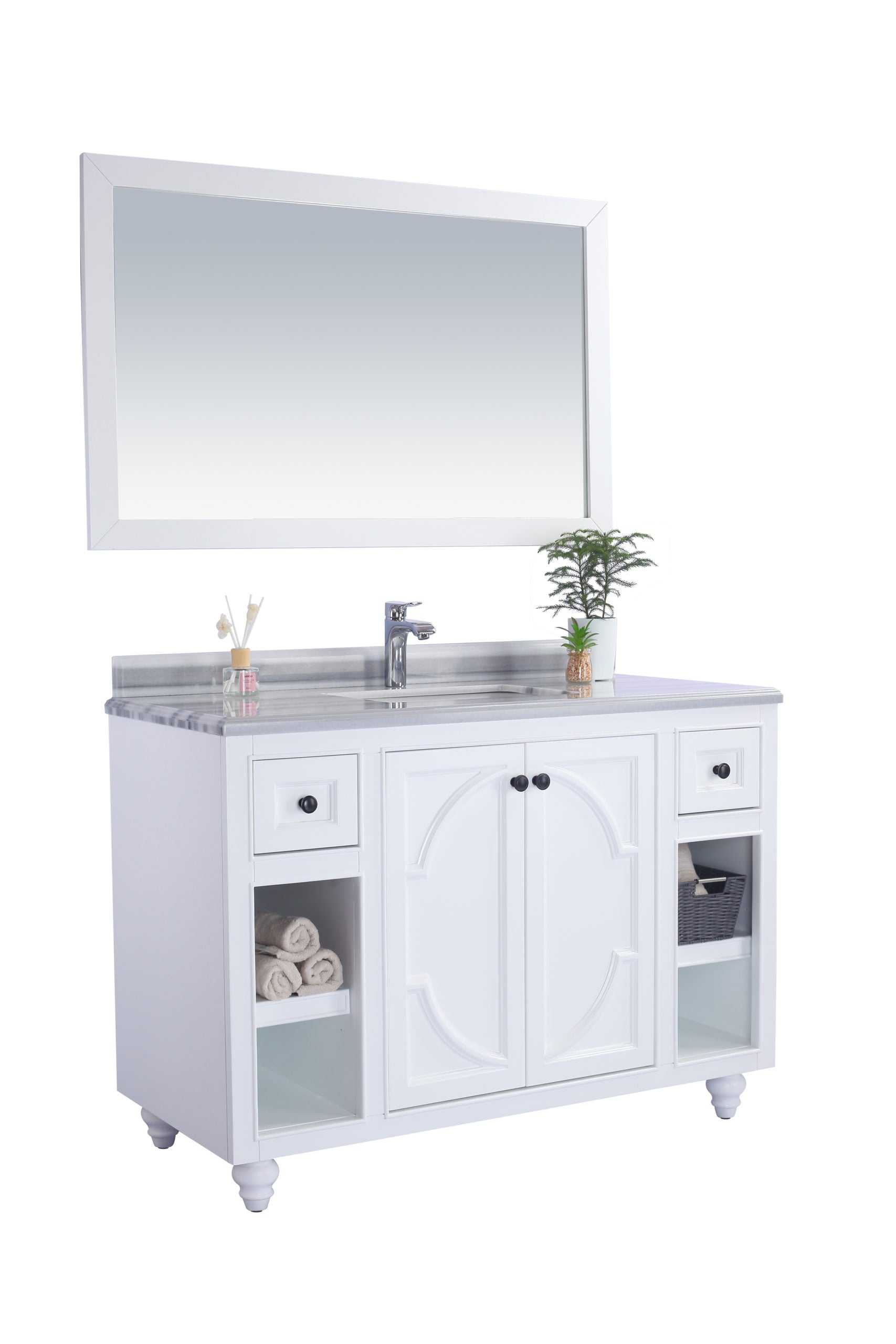 Laviva - Odyssey 48" White Bathroom Vanity with White Stripes Marble Countertop | 313613-48W-WS Laviva - Odyssey 48" White Bathroom Vanity with White Stripes Marble Countertop | 313613-48W-WS