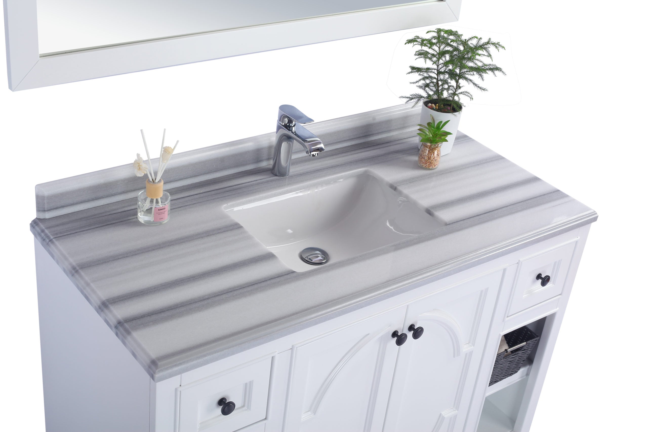 Laviva - Odyssey 48" White Bathroom Vanity with White Stripes Marble Countertop | 313613-48W-WS Laviva - Odyssey 48" White Bathroom Vanity with White Stripes Marble Countertop | 313613-48W-WS