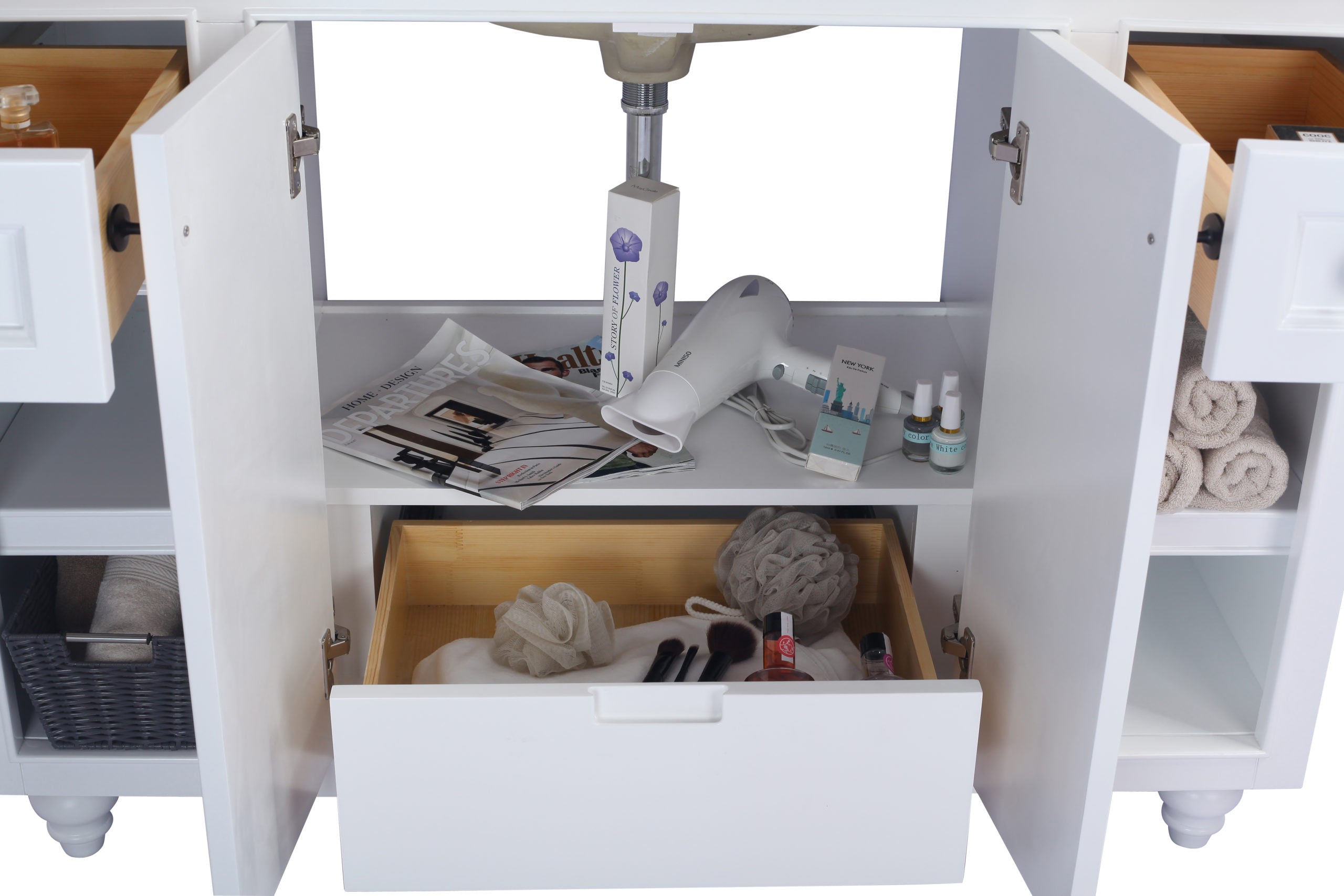 Laviva - Odyssey 48" White Bathroom Vanity with White Stripes Marble Countertop | 313613-48W-WS Laviva - Odyssey 48" White Bathroom Vanity with White Stripes Marble Countertop | 313613-48W-WS
