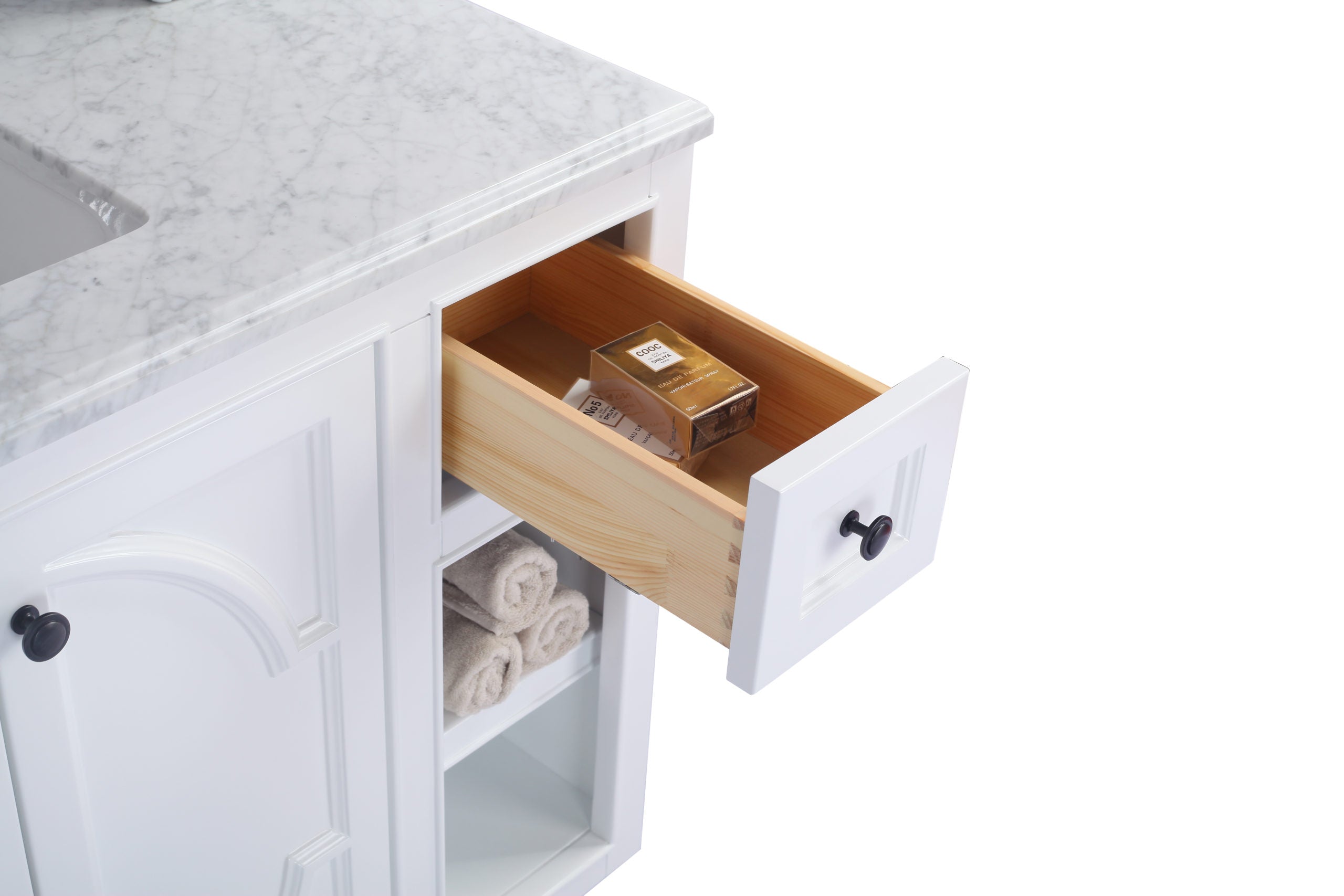 Laviva - Odyssey 48" White Bathroom Vanity with White Stripes Marble Countertop | 313613-48W-WS Laviva - Odyssey 48" White Bathroom Vanity with White Stripes Marble Countertop | 313613-48W-WS