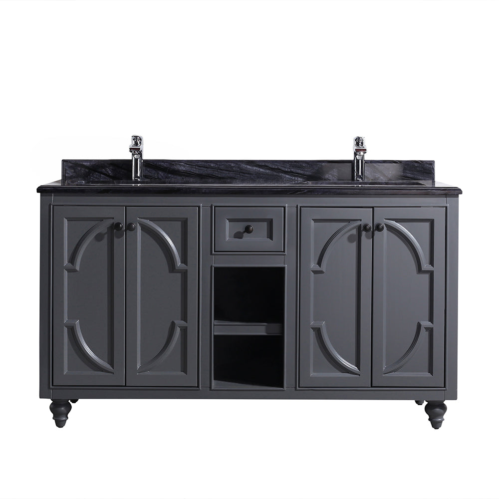 Laviva - Odyssey 60" Maple Grey Double Sink Bathroom Vanity with Black Wood Marble Countertop | 313613-60G-BW Laviva - Odyssey 60" Maple Grey Double Sink Bathroom Vanity with Black Wood Marble Countertop | 313613-60G-BW