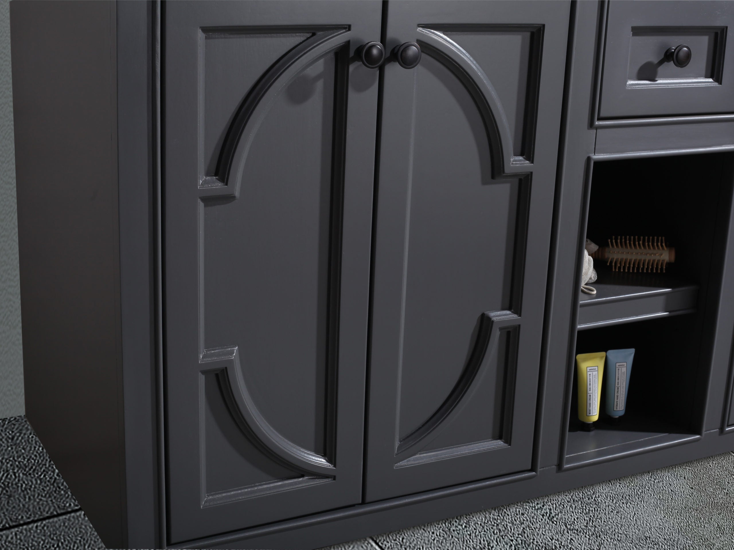 Laviva - Odyssey 60" Maple Grey Double Sink Bathroom Vanity with Matte White VIVA Stone Solid Surface Countertop | 313613-60G-MW Laviva - Odyssey 60" Maple Grey Double Sink Bathroom Vanity with Matte White VIVA Stone Solid Surface Countertop | 313613-60G-MW