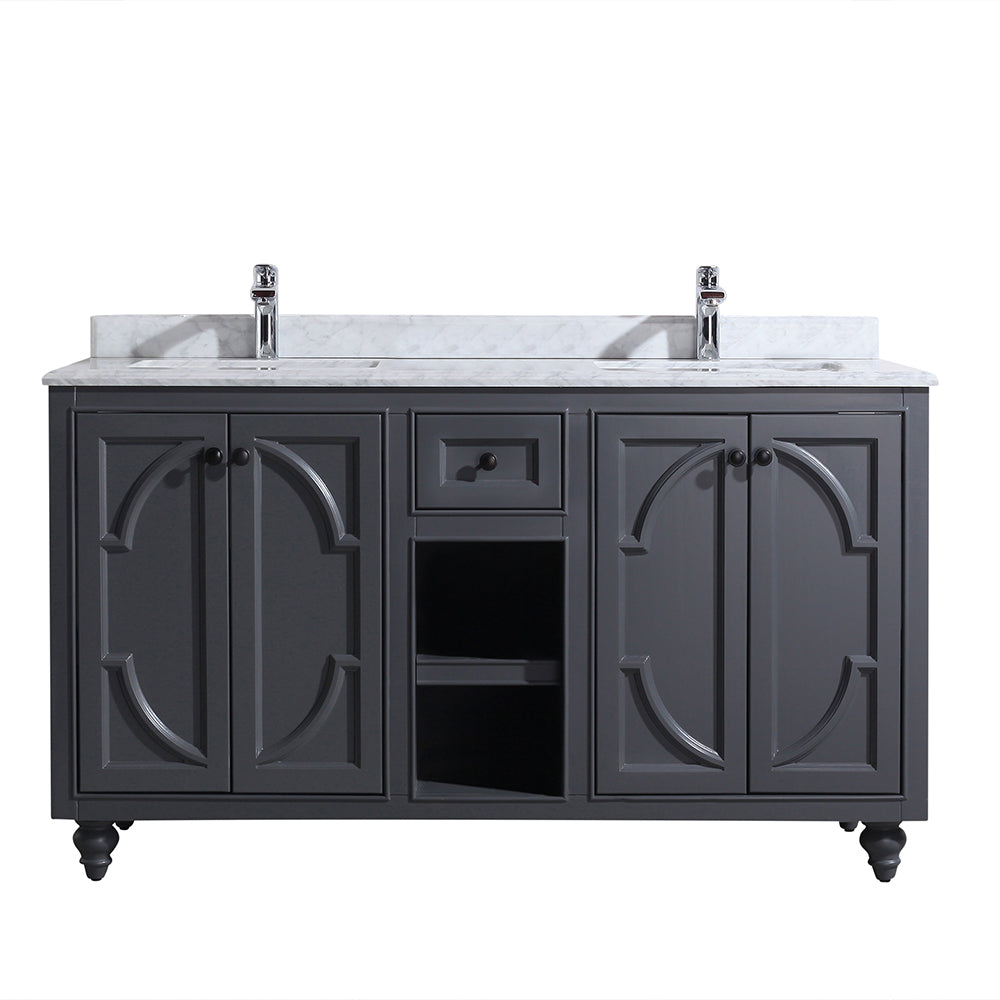 Laviva - Odyssey 60" Maple Grey Double Sink Bathroom Vanity with White Carrara Marble Countertop | 313613-60G-WC Laviva - Odyssey 60" Maple Grey Double Sink Bathroom Vanity with White Carrara Marble Countertop | 313613-60G-WC