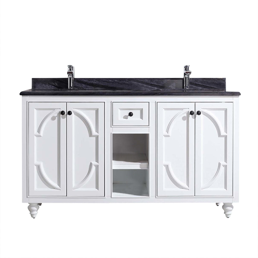 Laviva - Odyssey 60" White Double Sink Bathroom Vanity with Black Wood Marble Countertop | 313613-60W-BW Laviva - Odyssey 60" White Double Sink Bathroom Vanity with Black Wood Marble Countertop | 313613-60W-BW