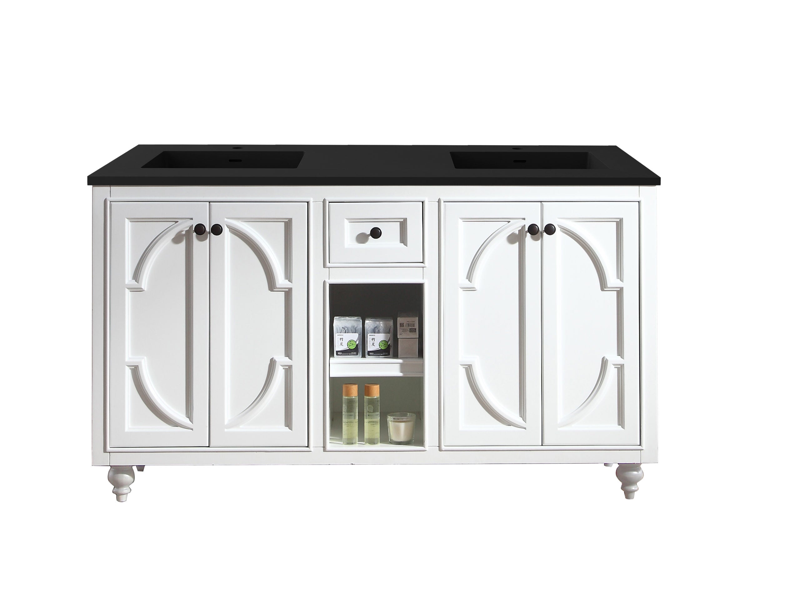 Laviva - Odyssey 60" White Double Sink Bathroom Vanity with Matte Black VIVA Stone Solid Surface Countertop | 313613-60W-MB Laviva - Odyssey 60" White Double Sink Bathroom Vanity with Matte Black VIVA Stone Solid Surface Countertop | 313613-60W-MB