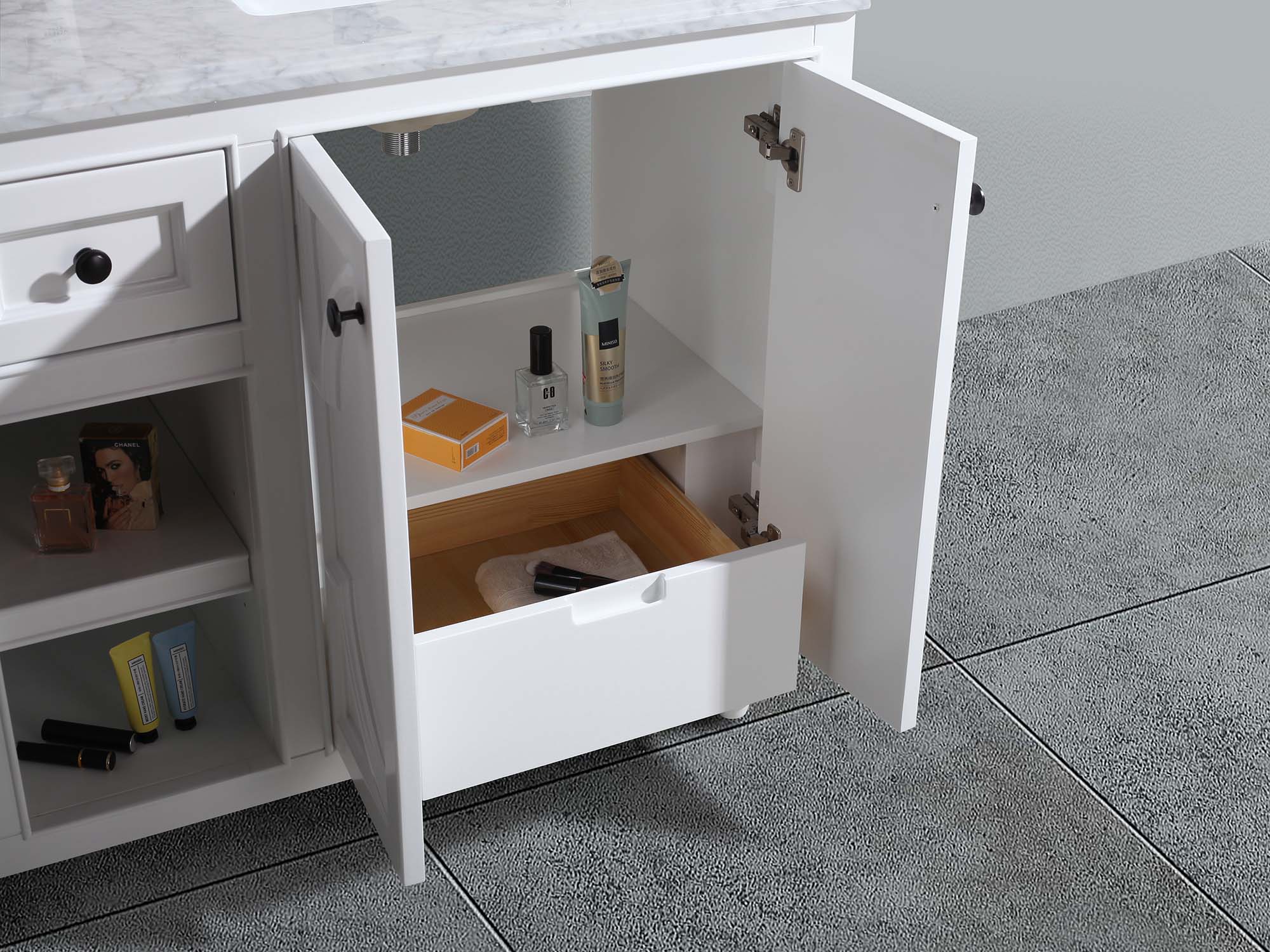 Laviva - Odyssey 60" White Double Sink Bathroom Vanity with Matte Black VIVA Stone Solid Surface Countertop | 313613-60W-MB Laviva - Odyssey 60" White Double Sink Bathroom Vanity with Matte Black VIVA Stone Solid Surface Countertop | 313613-60W-MB