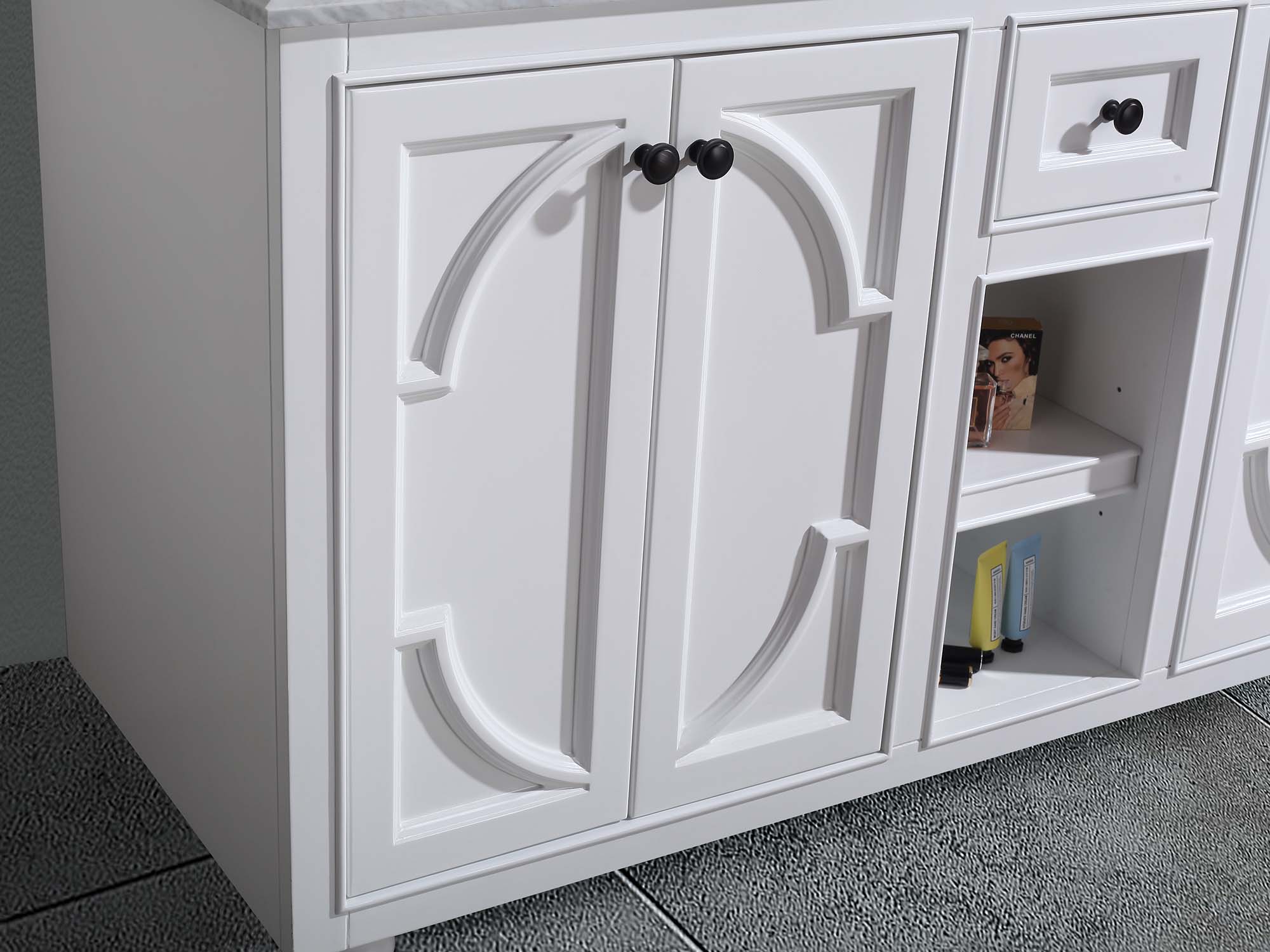Laviva - Odyssey 60" White Double Sink Bathroom Vanity with Matte Black VIVA Stone Solid Surface Countertop | 313613-60W-MB Laviva - Odyssey 60" White Double Sink Bathroom Vanity with Matte Black VIVA Stone Solid Surface Countertop | 313613-60W-MB