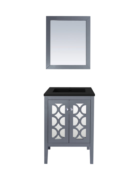 Laviva - Mediterraneo 24" Grey Bathroom Vanity with Matte Black VIVA Stone Solid Surface Countertop | 313MKSH-24G-MB