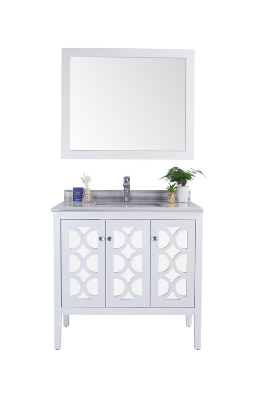 Laviva - Mediterraneo 36" White Bathroom Vanity with White Stripes Marble Countertop | 313MKSH-36W-WS