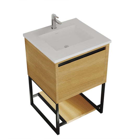 Laviva - Alto 24" California White Oak Bathroom Vanity with Matte White VIVA Stone Solid Surface Countertop | 313SMR-24CO-MW