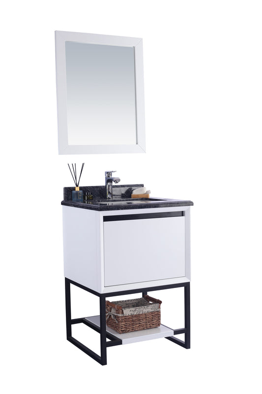 Laviva - Alto 24" White Bathroom Vanity with Black Wood Marble Countertop | 313SMR-24W-BW