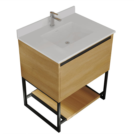 Laviva - Alto 30" California White Oak Bathroom Vanity with White Quartz Countertop | 313SMR-30CO-WQ
