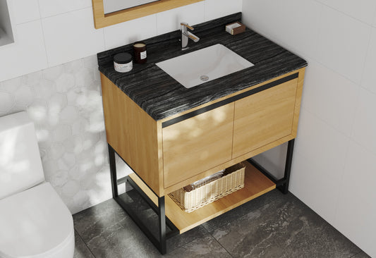 Laviva - Alto 36" California White Oak Bathroom Vanity with Black Wood Marble Countertop | 313SMR-36CO-BW