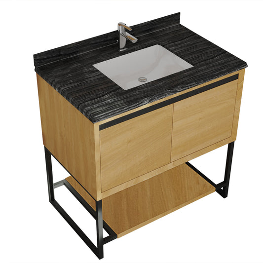 Laviva - Alto 36" California White Oak Bathroom Vanity with Black Wood Marble Countertop | 313SMR-36CO-BW