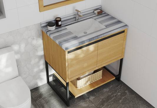 Laviva - Alto 36" California White Oak Bathroom Vanity with White Stripes Marble Countertop | 313SMR-36CO-WS