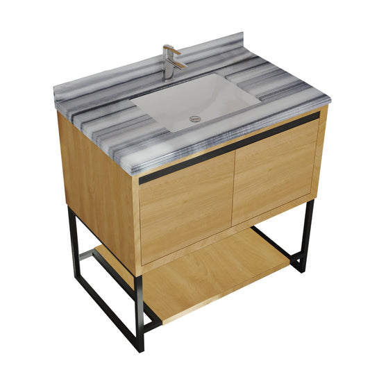 Laviva - Alto 36" California White Oak Bathroom Vanity with White Stripes Marble Countertop | 313SMR-36CO-WS