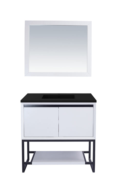 Laviva - Alto 36" White Bathroom Vanity with Matte Black VIVA Stone Solid Surface Countertop | 313SMR-36W-MB