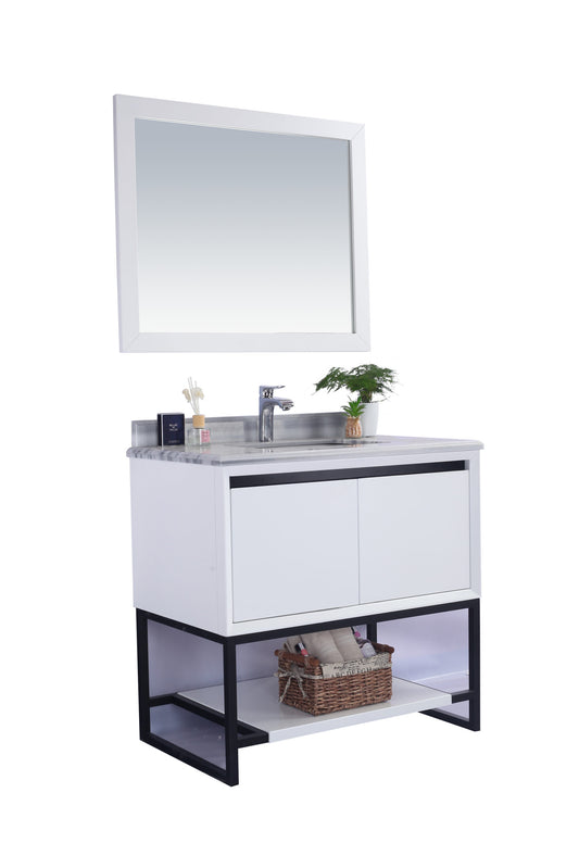 Laviva - Alto 36" White Bathroom Vanity with White Stripes Marble Countertop | 313SMR-36W-WS