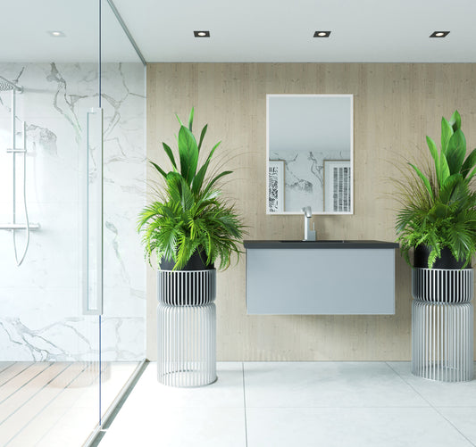 Laviva - Vitri 36" Fossil Grey Bathroom Vanity with VIVA Stone Matte Black Solid Surface Countertop | 313VTR-36FG-MB