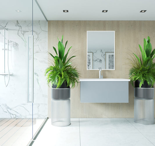 Laviva - Vitri 36" Fossil Grey Bathroom Vanity with VIVA Stone Matte White Solid Surface Countertop | 313VTR-36FG-MW