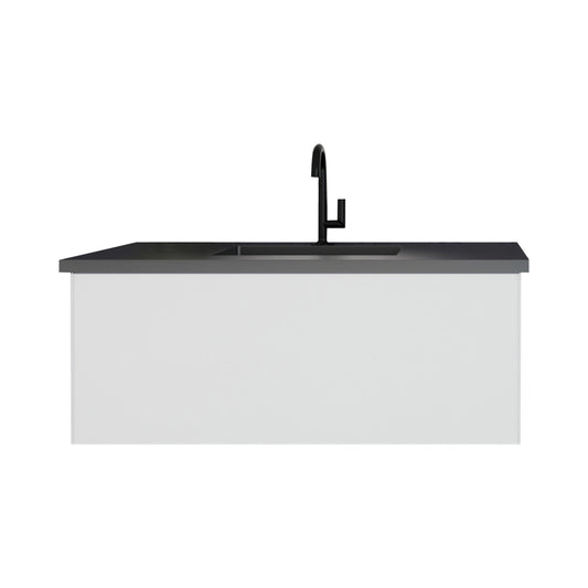 Laviva - Vitri 42" Cloud White Bathroom Vanity with VIVA Stone Matte Black Solid Surface Countertop | 313VTR-42CW-MB