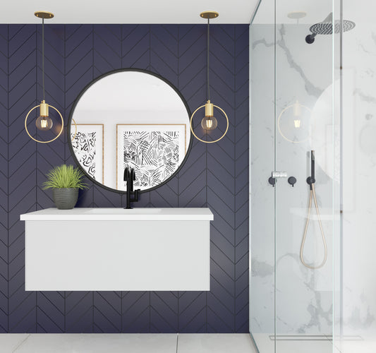 Laviva - Vitri 42" Cloud White Bathroom Vanity with VIVA Stone Matte White Solid Surface Countertop | 313VTR-42CW-MW