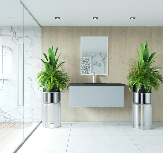 Laviva - Vitri 42" Fossil Grey Bathroom Vanity with VIVA Stone Matte Black Solid Surface Countertop | 313VTR-42FG-MB