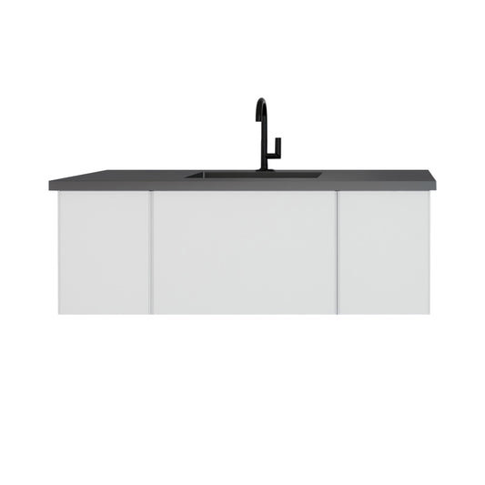 Laviva - Vitri 48" Cloud White Bathroom Vanity with VIVA Stone Matte Black Solid Surface Countertop | 313VTR-48CW-MB