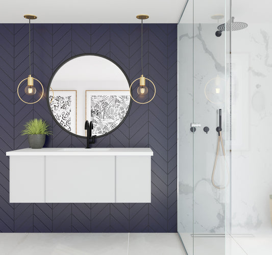 Laviva - Vitri 48" Cloud White Bathroom Vanity with VIVA Stone Matte White Solid Surface Countertop | 313VTR-48CW-MW