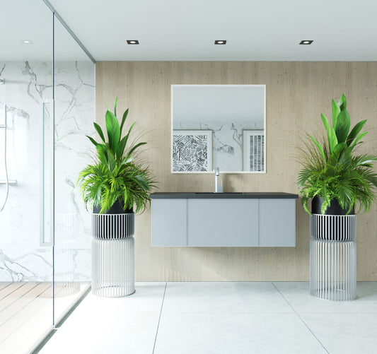 Laviva - Vitri 48" Fossil Grey Bathroom Vanity with VIVA Stone Matte Black Solid Surface Countertop | 313VTR-48FG-MB