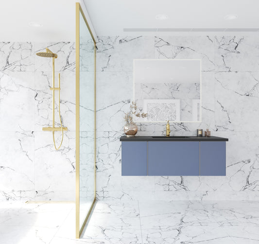 Laviva - Vitri 48" Nautical Blue Bathroom Vanity with VIVA Stone Matte Black Solid Surface Countertop | 313VTR-48NB-MB