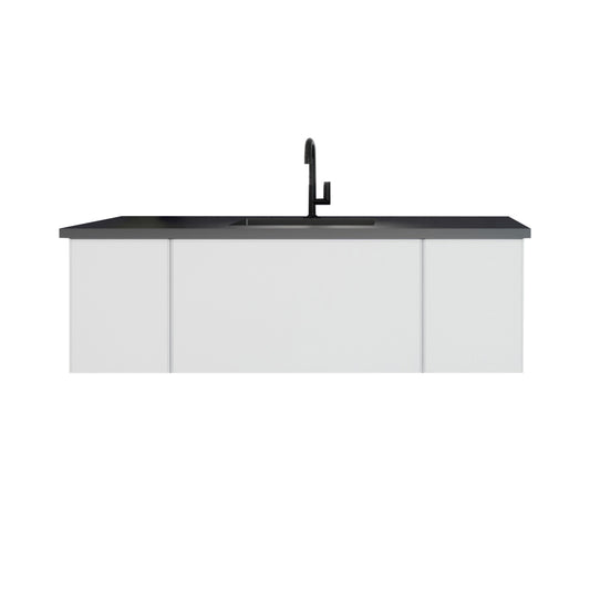 Laviva - Vitri 54" Cloud White Bathroom Vanity with VIVA Stone Matte Black Solid Surface Countertop | 313VTR-54CW-MB
