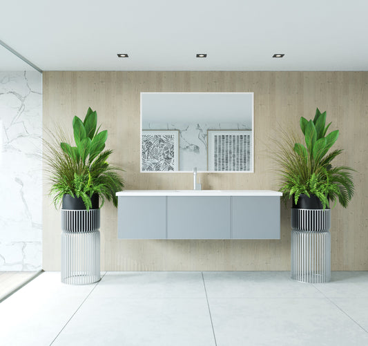 Laviva - Vitri 60" Fossil Grey Single Sink Bathroom Vanity with VIVA Stone Matte White Solid Surface Countertop | 313VTR-60CFG-MW